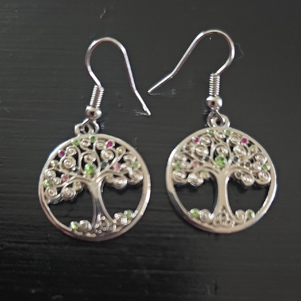 Silver Tone Tree of Life Earrings